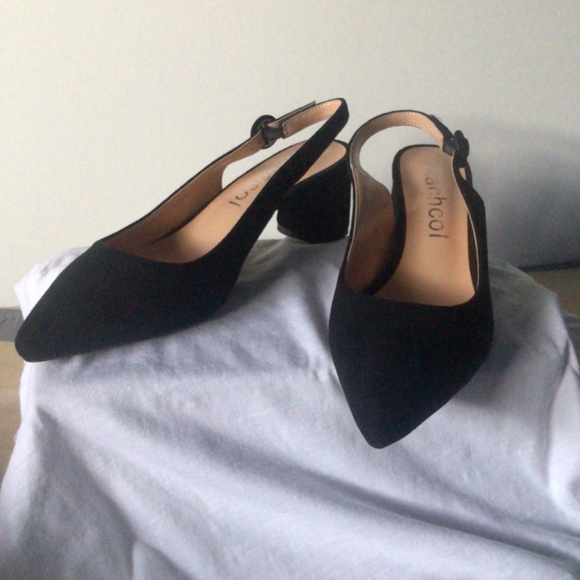 Aachcol Chunky Heel Black Sling Back Pump Size 9/40 - Picture 2 of 7